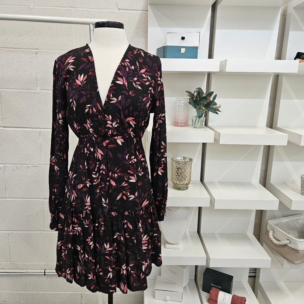 Leaf Print Dress In Burgundy